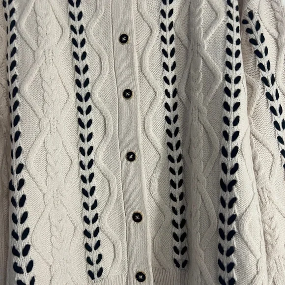CeCe Women's Cream and Black Cable Knit Cardigan - Picture 3 of 11